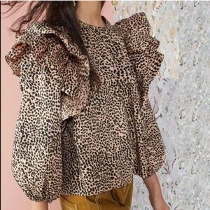 Ulla Johnson Cassi Blouse (cheetah ruffle print top)